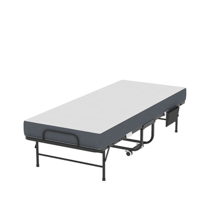 Twin Folding Bed With Memory Foam Mattress, On Wheels, Portable Bed For Adults & Guests - Black - The Sleep Loft - Online Mattress Showroom NYC