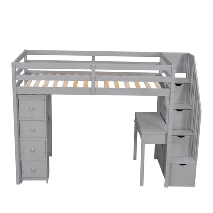 Loft Bed With Storage Drawers, Desk And Stairs With Shelves - The Sleep Loft - Online Mattress Showroom NYC