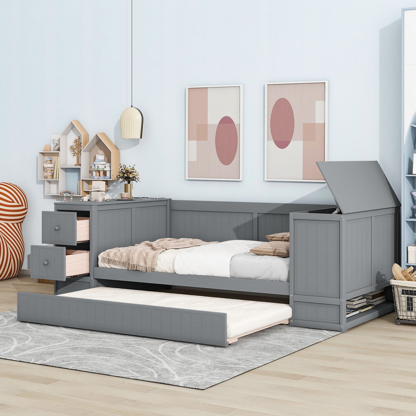 Daybed With Storage Arms, Trundle And Charging Station - The Sleep Loft - Online Mattress Showroom NYC