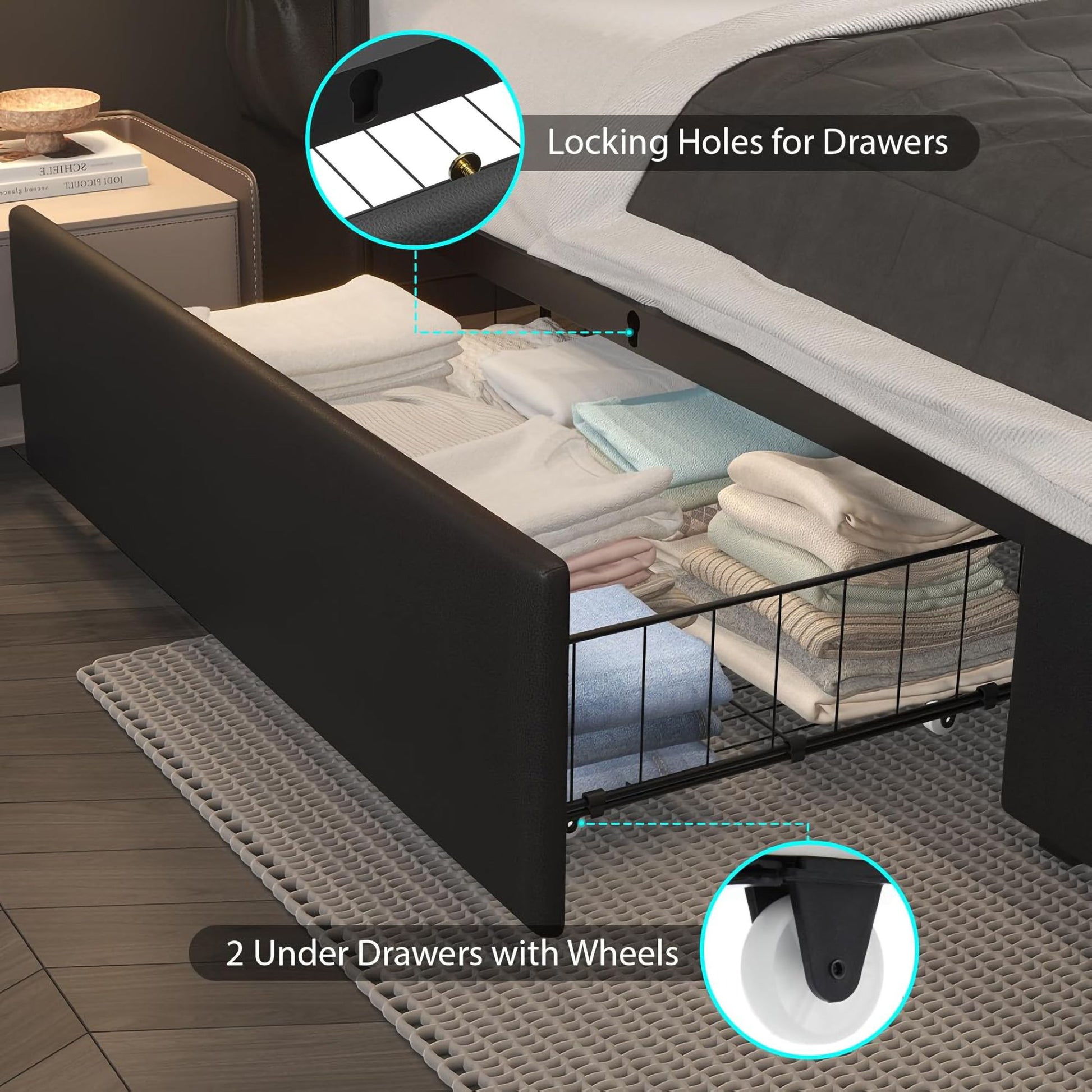 Wingback Upholstered Bed Frame With LED Lights, Charging Station - The Sleep Loft - Online Mattress Showroom NYC