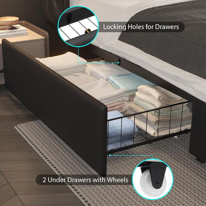 Wingback Upholstered Bed Frame With LED Lights, Charging Station - The Sleep Loft - Online Mattress Showroom NYC