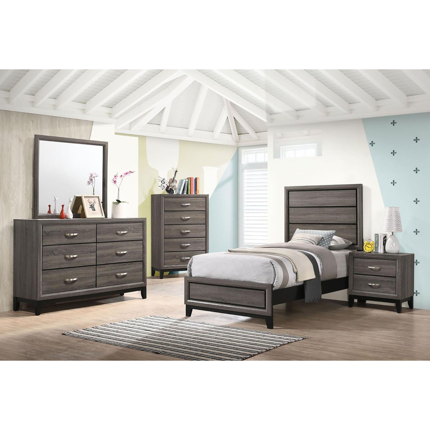 Twin Panel Bed With Tapered Legs - Gray - The Sleep Loft - Online Mattress Showroom NYC