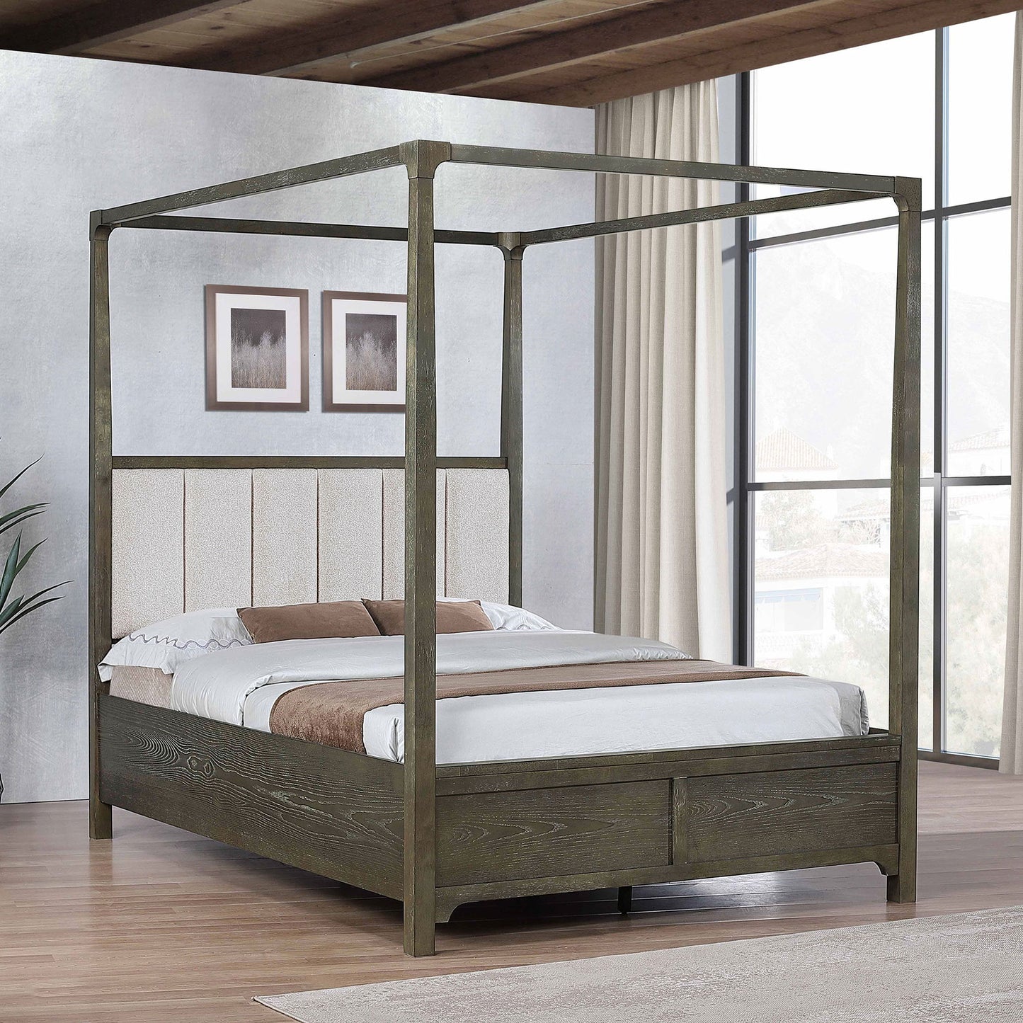 Sundance - Queen Canopy Bed With Upholstered Headboard - Dark Brown - The Sleep Loft - Online Mattress Showroom NYC
