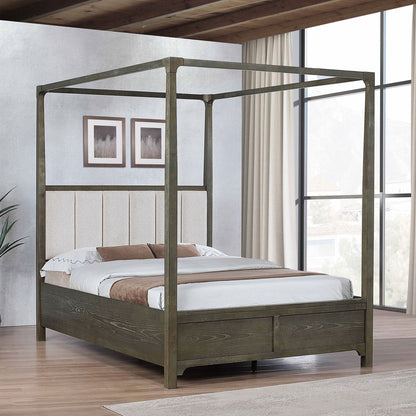 Sundance - Queen Canopy Bed With Upholstered Headboard - Dark Brown - The Sleep Loft - Online Mattress Showroom NYC