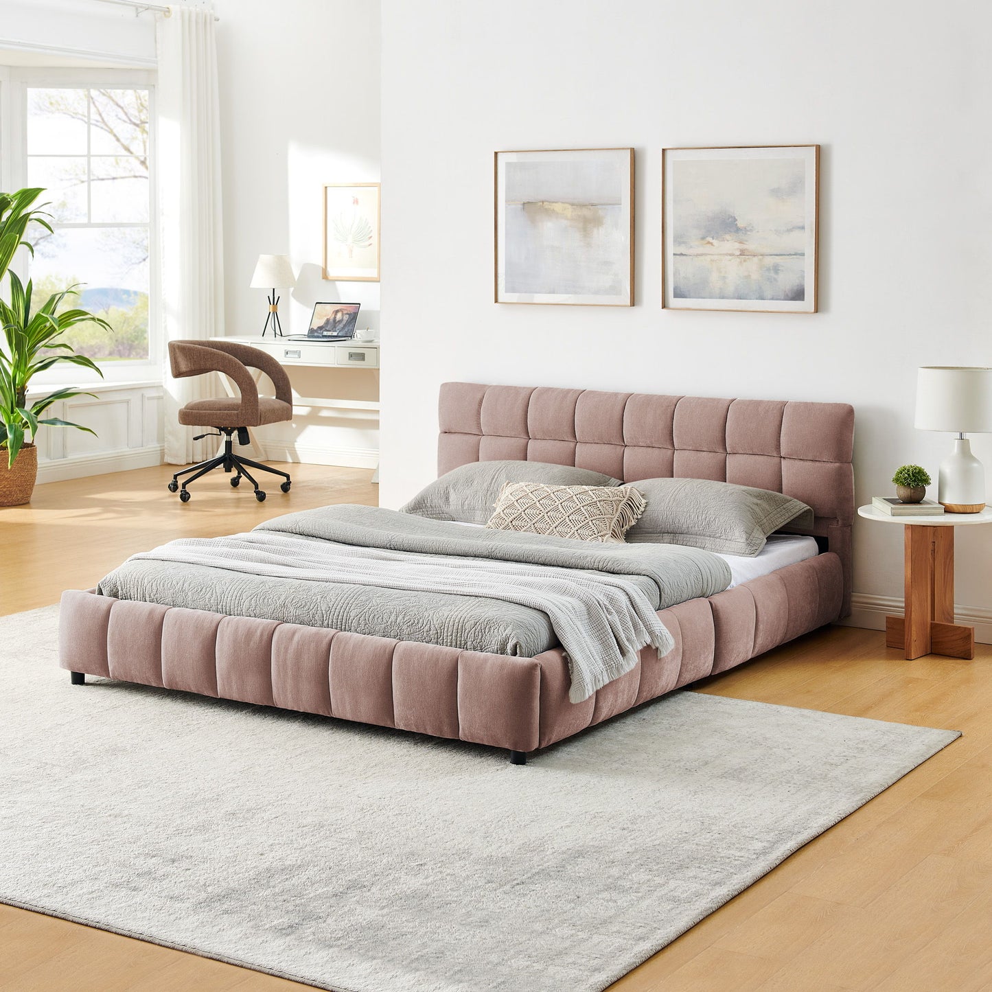 Modern Platform Bed Frame With Thick Fabric - The Sleep Loft - Online Mattress Showroom NYC