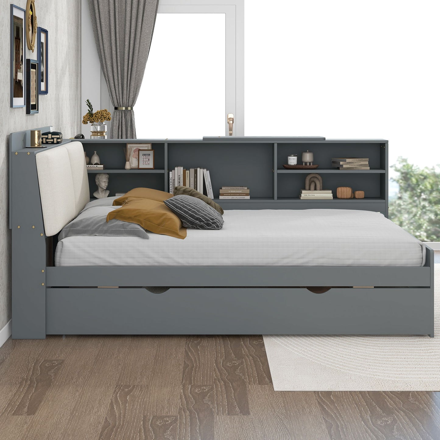 Platform Bed With Trundle, Shelves, And Storage Headboard - The Sleep Loft - Online Mattress Showroom NYC