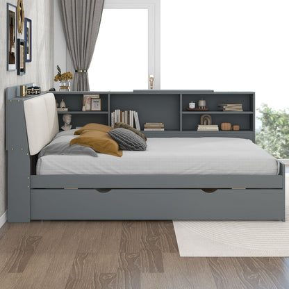 Platform Bed With Trundle, Shelves, And Storage Headboard - The Sleep Loft - Online Mattress Showroom NYC