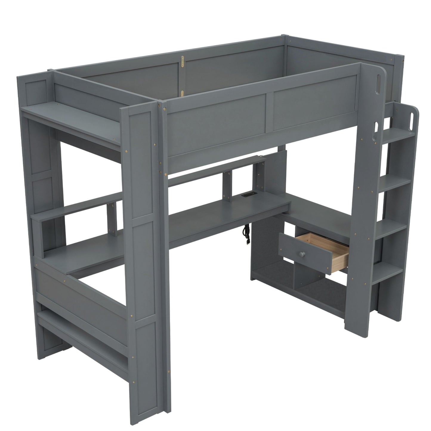 Gaming Loft Bed With Desk, Multi Storage Shelves, LED And Charging Station - The Sleep Loft - Online Mattress Showroom NYC