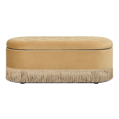 Melinda - Oval Tufted Bullion Fringe Storage Bench - The Sleep Loft - Online Mattress Showroom NYC
