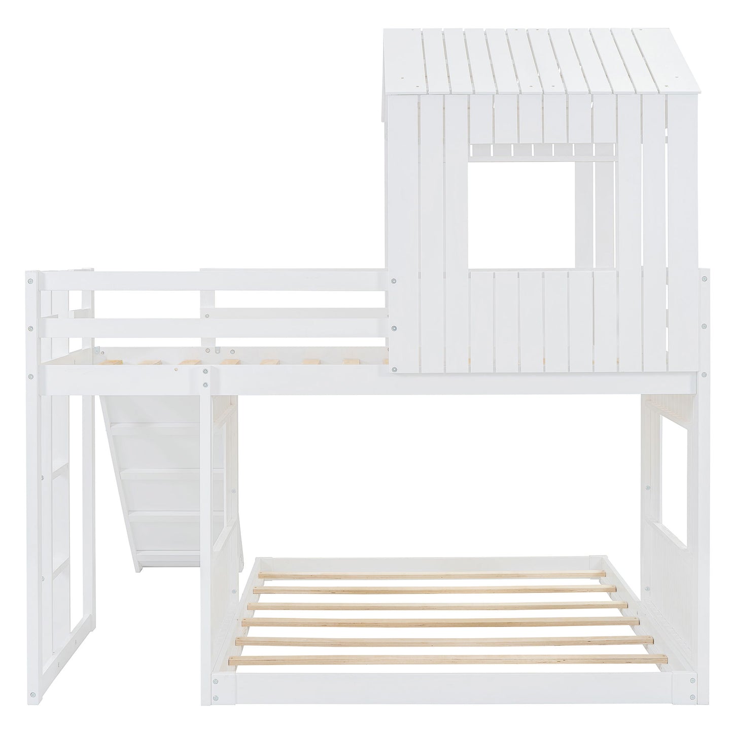 Loft Bunk Bed With Playhouse, Farmhouse, Ladder, Slide And Guardrails - The Sleep Loft - Online Mattress Showroom NYC