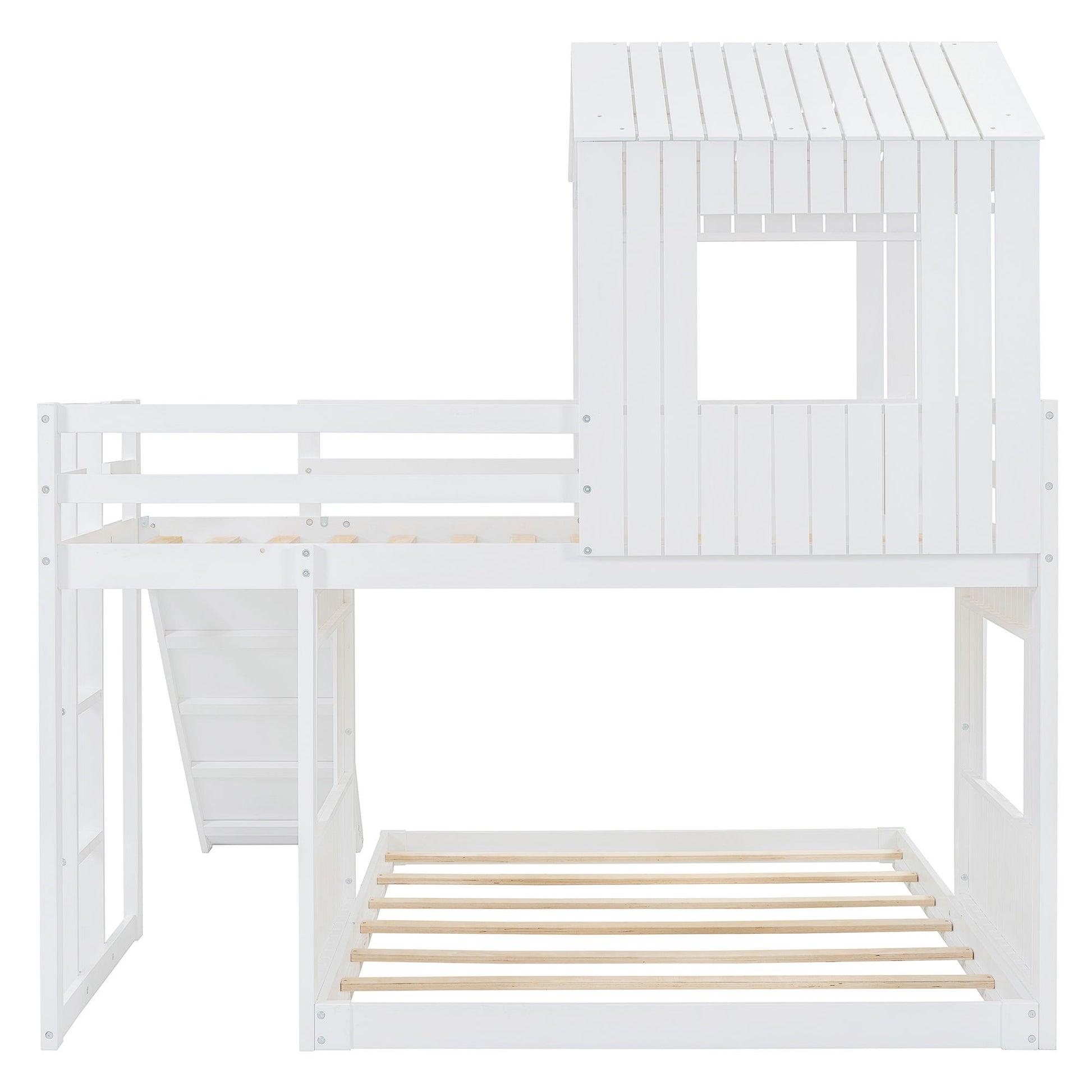 Loft Bunk Bed With Playhouse, Farmhouse, Ladder, Slide And Guardrails - The Sleep Loft - Online Mattress Showroom NYC