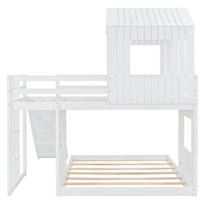 Loft Bunk Bed With Playhouse, Farmhouse, Ladder, Slide And Guardrails - The Sleep Loft - Online Mattress Showroom NYC
