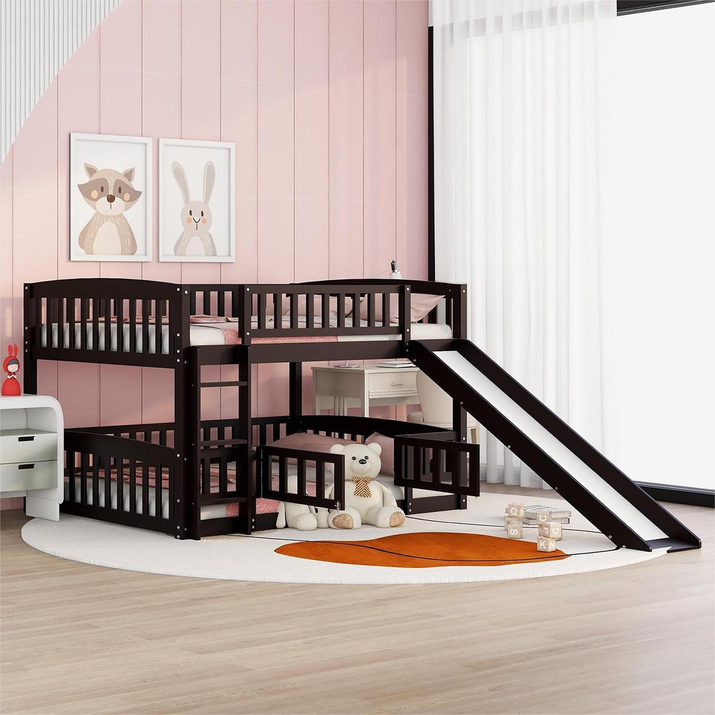 Low Bunk Bed With Slide, Fence And Ladder - The Sleep Loft - Online Mattress Showroom NYC