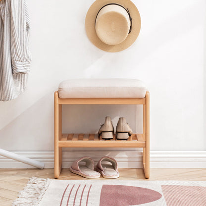 Shoe Bench, Beech Wood Storage Rack Organizer With High Rebound Sponge Cushion - Natural - The Sleep Loft - Online Mattress Showroom NYC