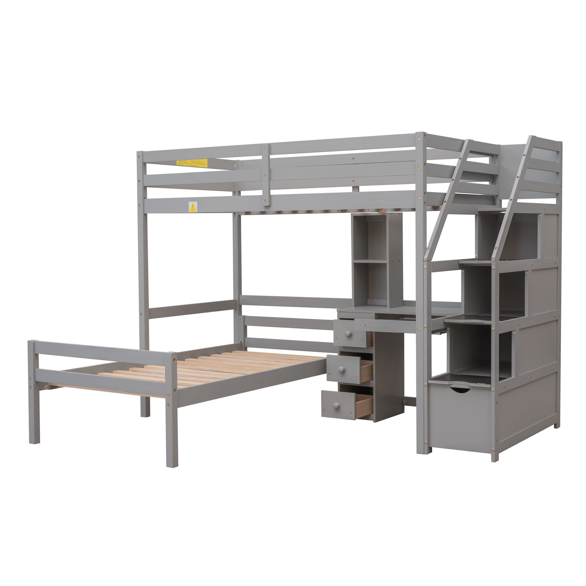 Loft Bed With Stand Alone Bed, Storage Staircase, Desk, Shelves, And Drawers - The Sleep Loft - Online Mattress Showroom NYC