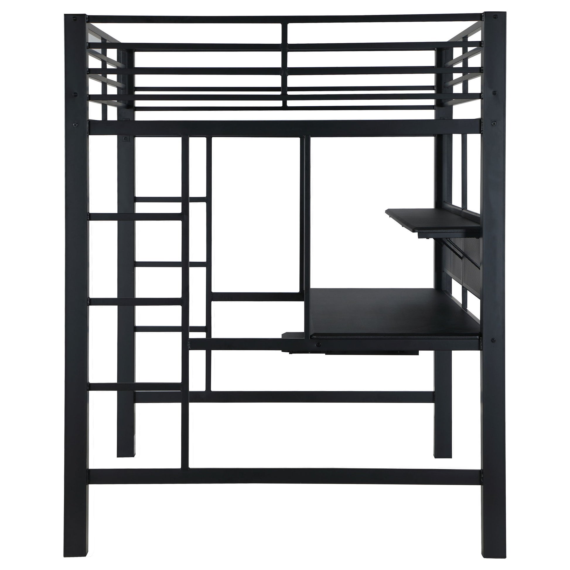 Ranier - Full Workstation Loft Bed, Full Length Desk, Safety Rails And Storage Shelves - Black - The Sleep Loft - Online Mattress Showroom NYC