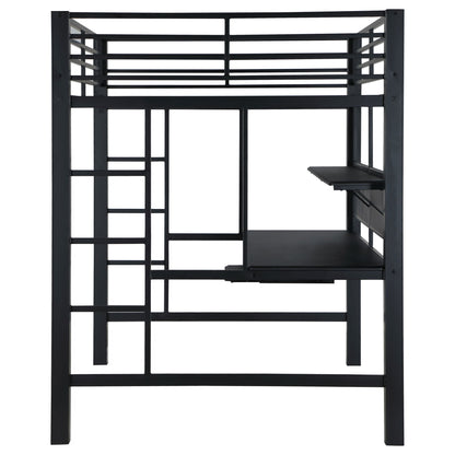 Ranier - Full Workstation Loft Bed, Full Length Desk, Safety Rails And Storage Shelves - Black - The Sleep Loft - Online Mattress Showroom NYC