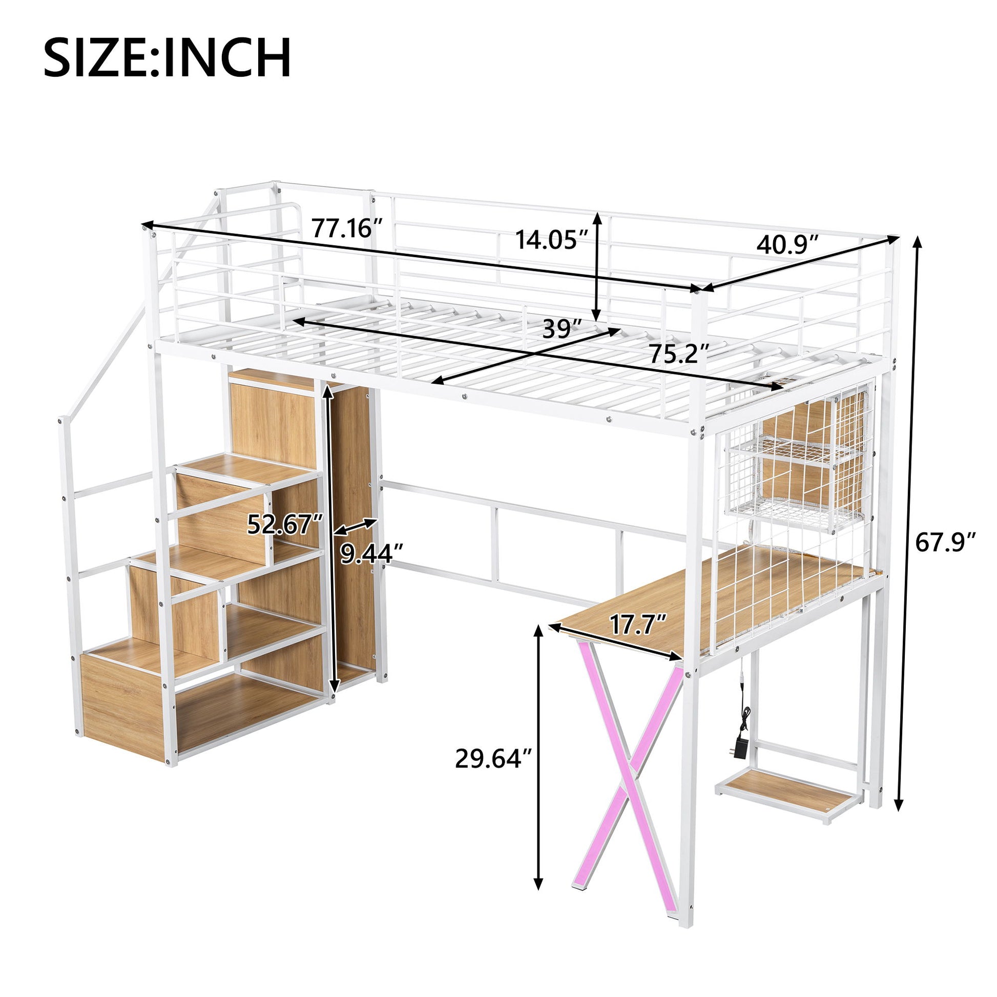 Loft Bed With Built In Work Station, Wardrobe, Storage Staircase And LED - The Sleep Loft - Online Mattress Showroom NYC