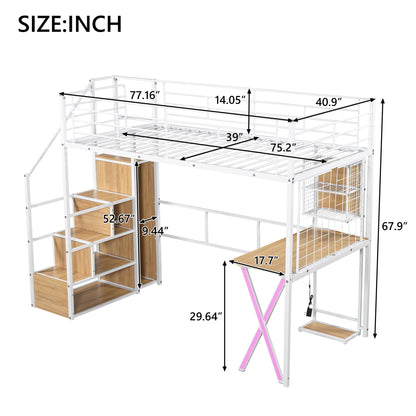 Loft Bed With Built In Work Station, Wardrobe, Storage Staircase And LED - The Sleep Loft - Online Mattress Showroom NYC