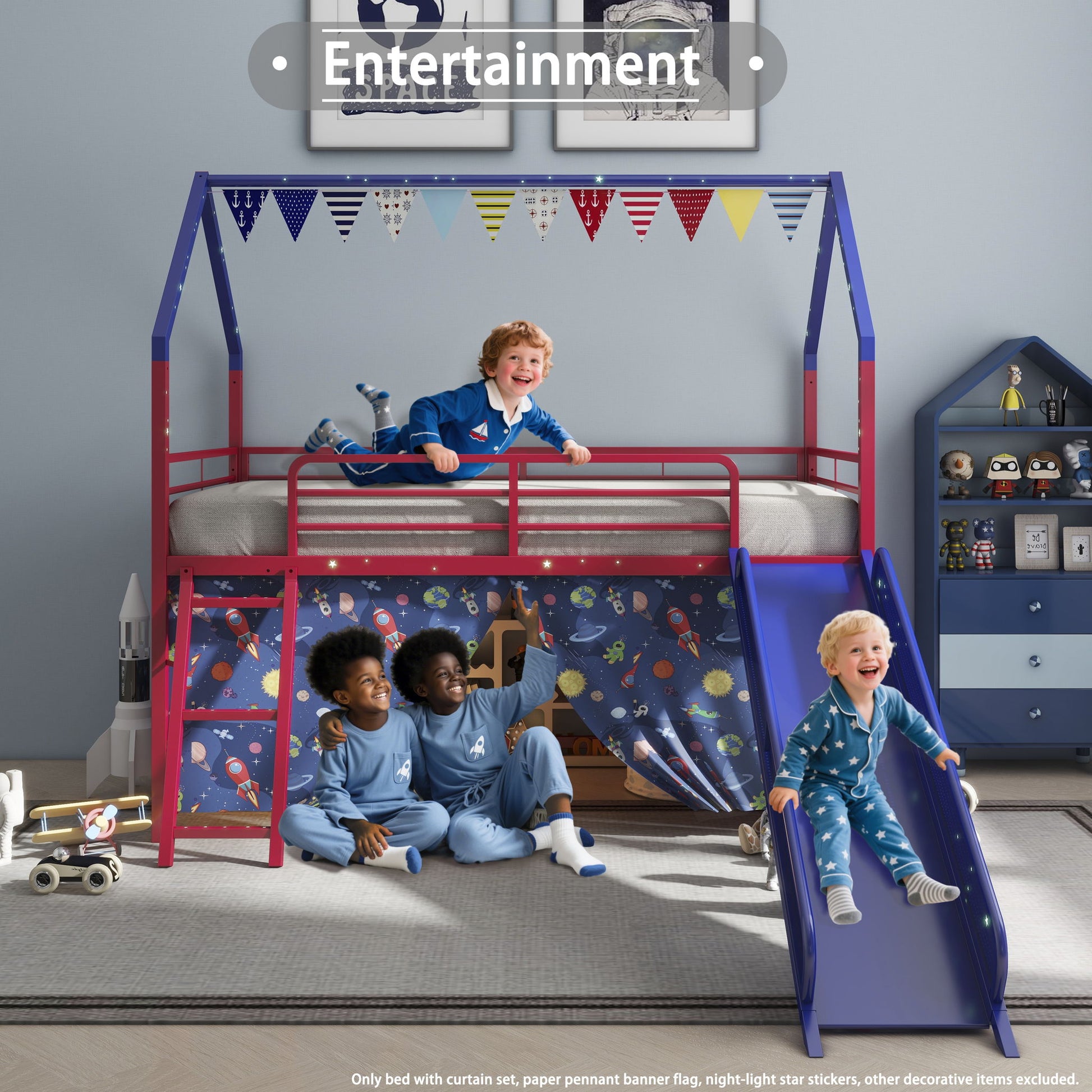 Jack - House Loft Bed With Slide And Curtain Set - The Sleep Loft - Online Mattress Showroom NYC
