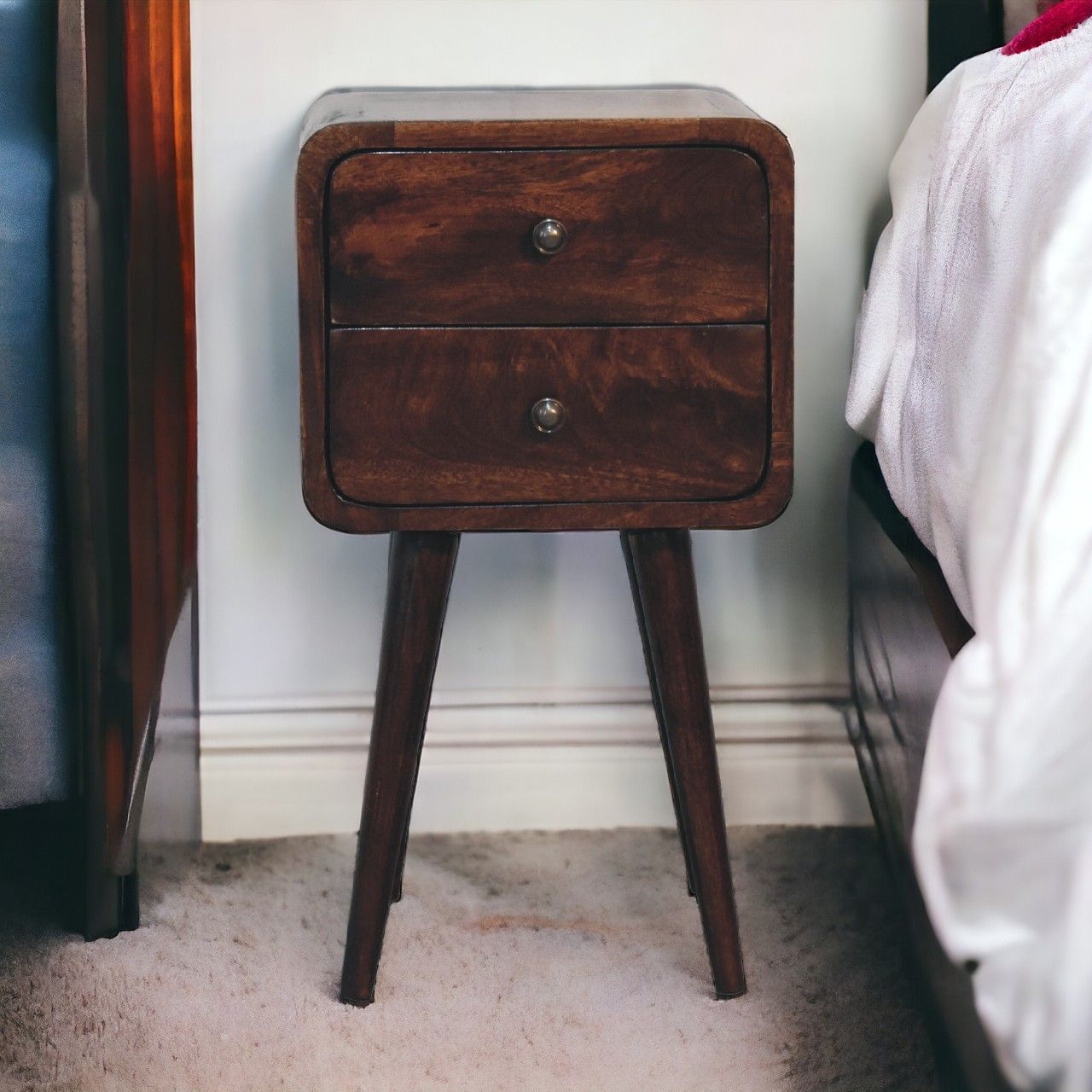 Mini Curved Nightstand - Walnut - The Sleep Loft - Online Mattress Showroom NYC
