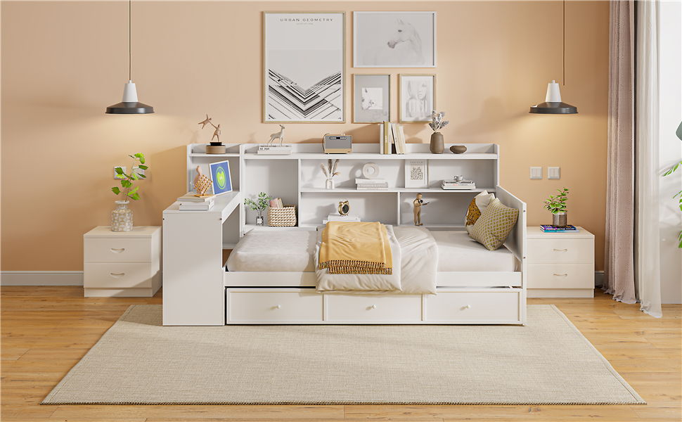 Daybed With 3 Drawers USB Ports And Desk - The Sleep Loft - Online Mattress Showroom NYC