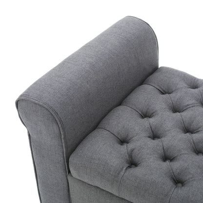 Hayes - Contemporary Armed Storage Bench With Rolled Arms And Button Tufting - The Sleep Loft - Online Mattress Showroom NYC