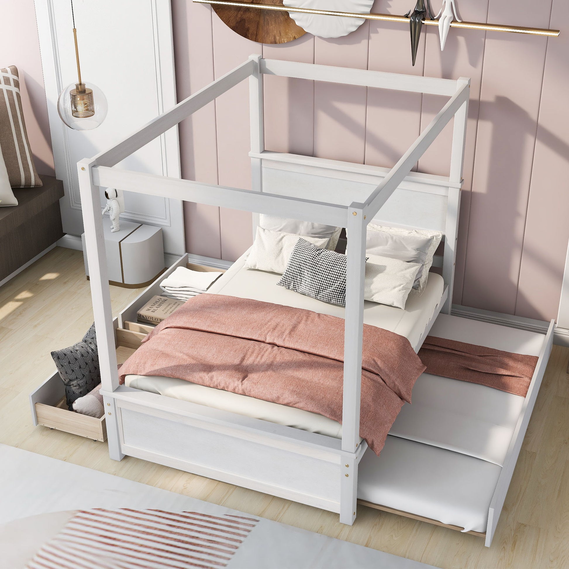 Canopy Platform Bed With Drawers, Support Slats, No Box Spring Needed - The Sleep Loft - Online Mattress Showroom NYC