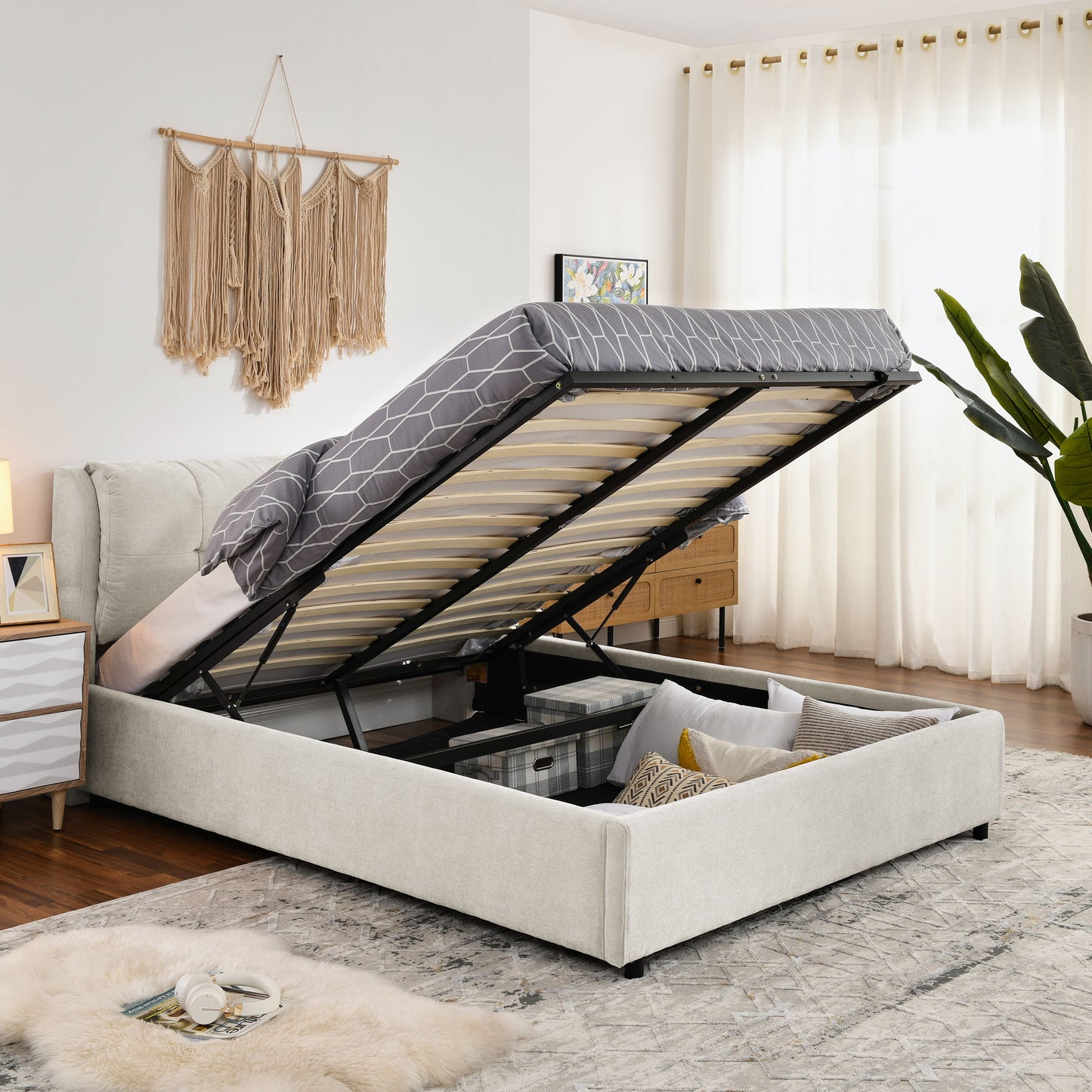 Storage Upholstered Hydraulic Platform Bed With Integrated Headboard - The Sleep Loft - Online Mattress Showroom NYC