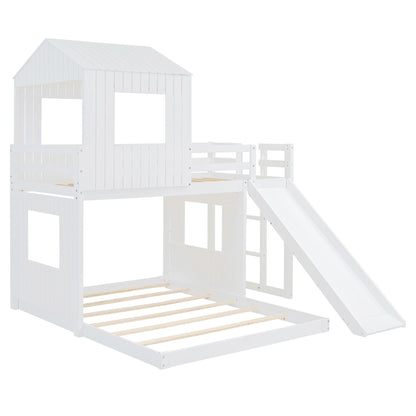 Loft Bunk Bed With Playhouse, Farmhouse, Ladder, Slide And Guardrails - The Sleep Loft - Online Mattress Showroom NYC