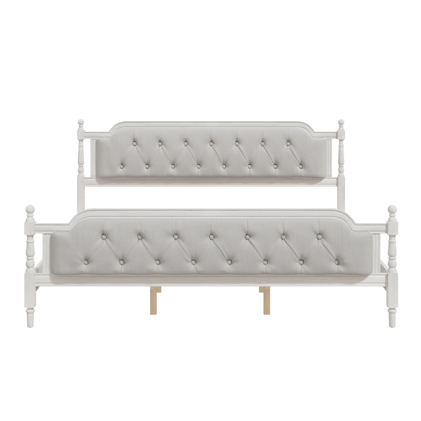 Traditional Style Solid Bed Frame With Upholstered Tufted Headboard, No Box Spring Needed - The Sleep Loft - Online Mattress Showroom NYC