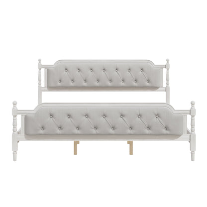 Traditional Style Solid Bed Frame With Upholstered Tufted Headboard, No Box Spring Needed - The Sleep Loft - Online Mattress Showroom NYC