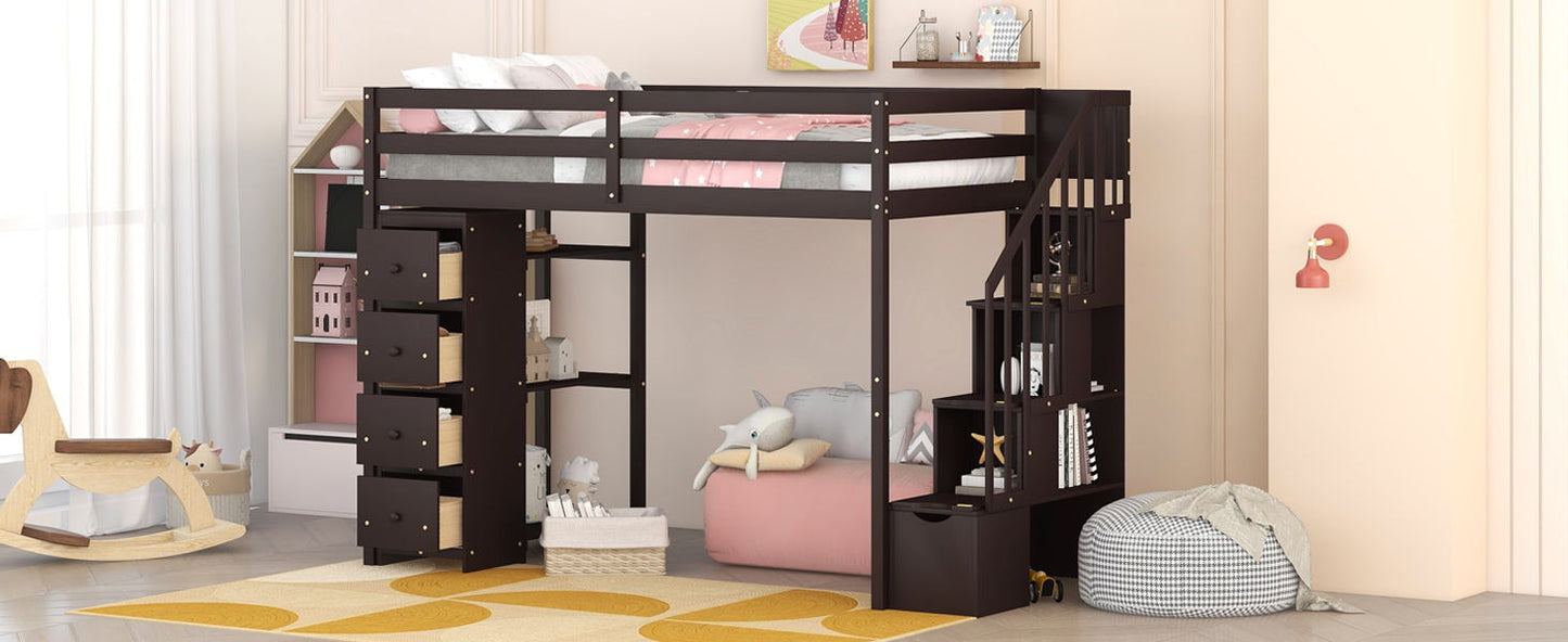 Loft Bed With Storage Drawers And Stairs With Shelves - The Sleep Loft - Online Mattress Showroom NYC