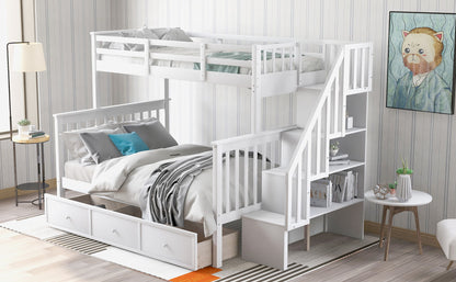 Stairway Bunk Bed With Storage And Guard Rail For Bedroom - The Sleep Loft - Online Mattress Showroom NYC