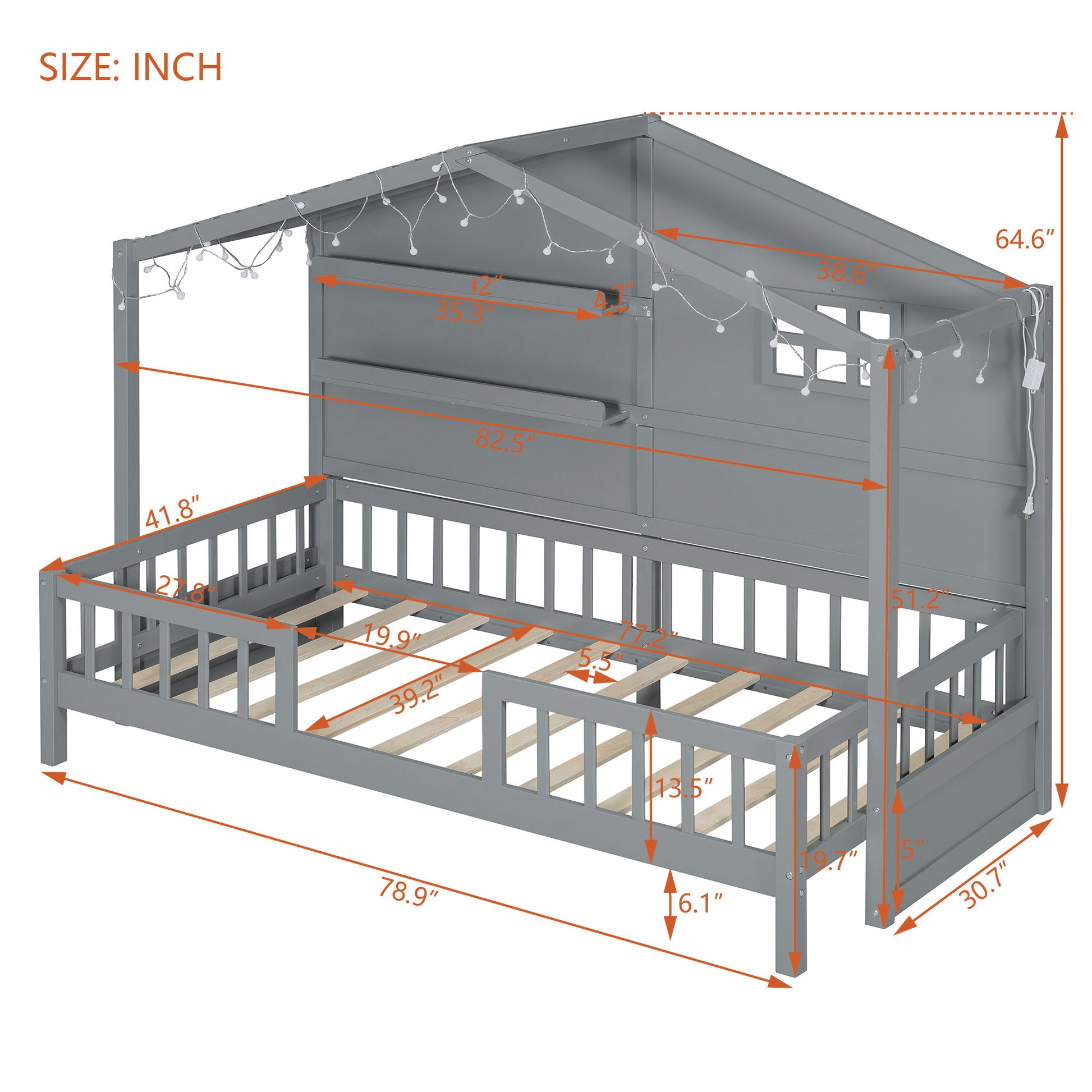 House Bed With Shelves, Window And Sparkling Light Strip On The Roof - The Sleep Loft - Online Mattress Showroom NYC
