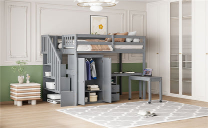 Loft Bed With Stairs, Bookshelf, Drawers, Desk & Wardrobe, Space Saving Multifunctional Furniture - The Sleep Loft - Online Mattress Showroom NYC