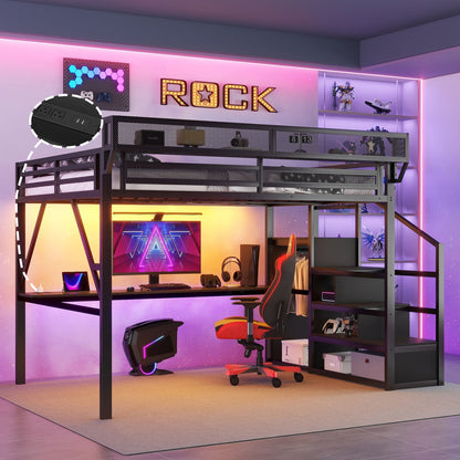 Loft Bed With Desk And Charging Station With Stairs And Light - The Sleep Loft - Online Mattress Showroom NYC