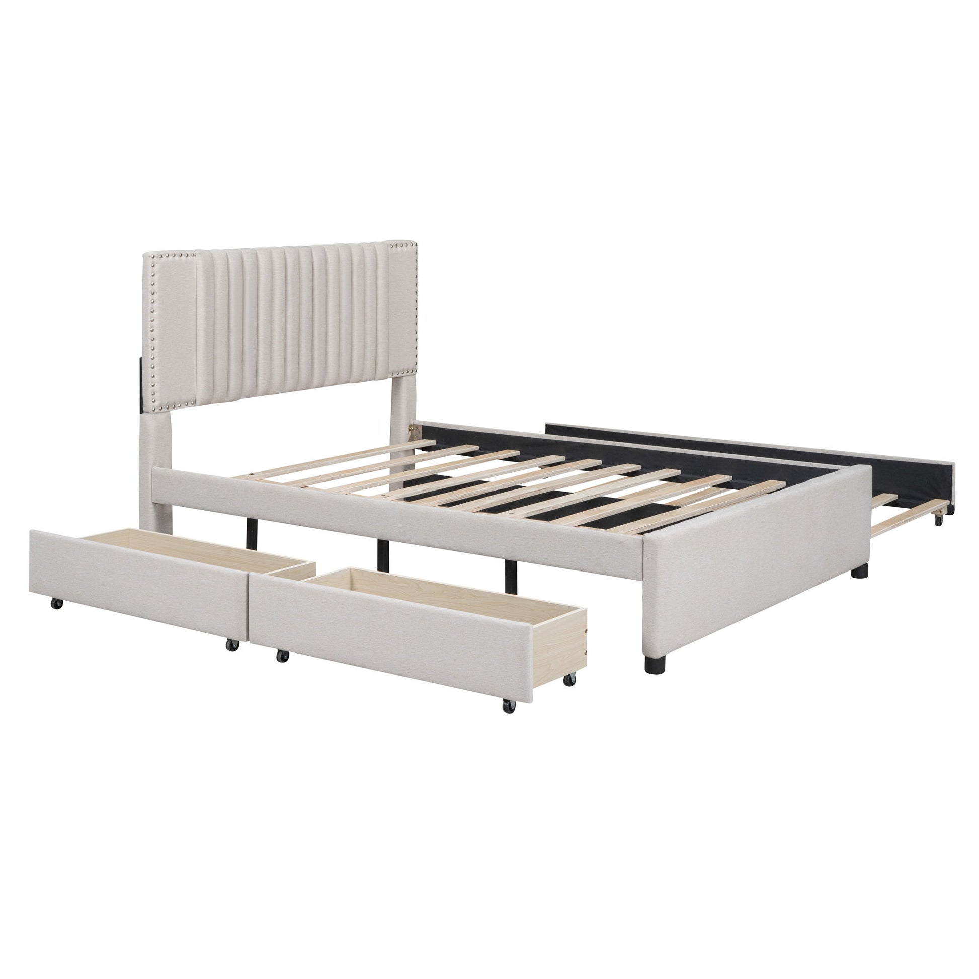 Upholstered Platform Bed With Drawers, Classic Headboard Design - The Sleep Loft - Online Mattress Showroom NYC
