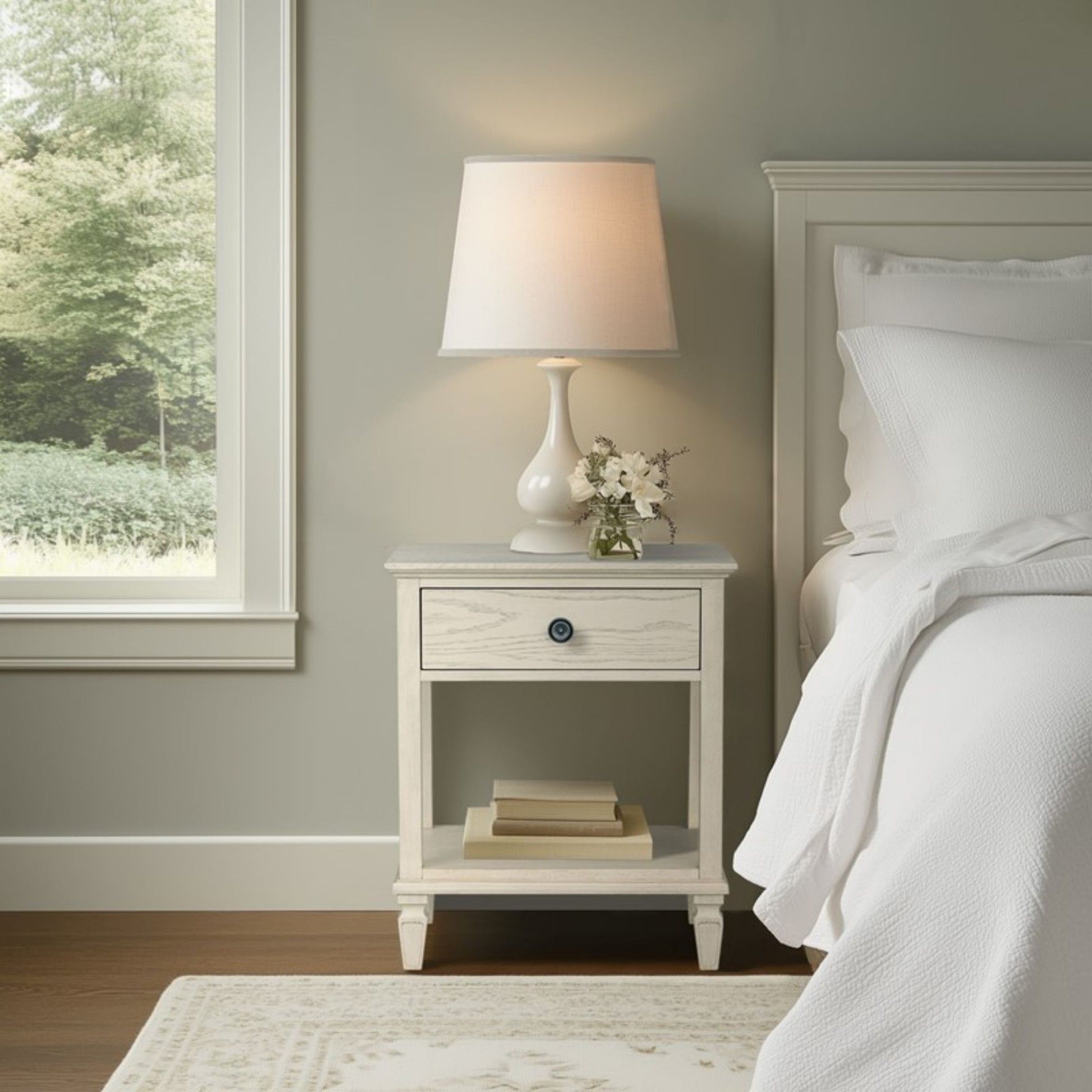 Victoria - Bedside Table With Drawer And Shelf - The Sleep Loft - Online Mattress Showroom NYC