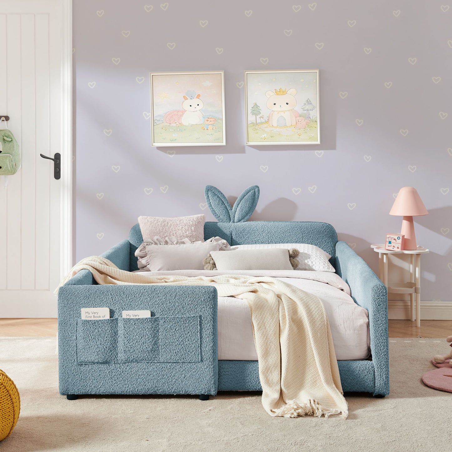 Cute Rabbit Ear Upholstered Platform Bed Frame With Safety Rail - The Sleep Loft - Online Mattress Showroom NYC