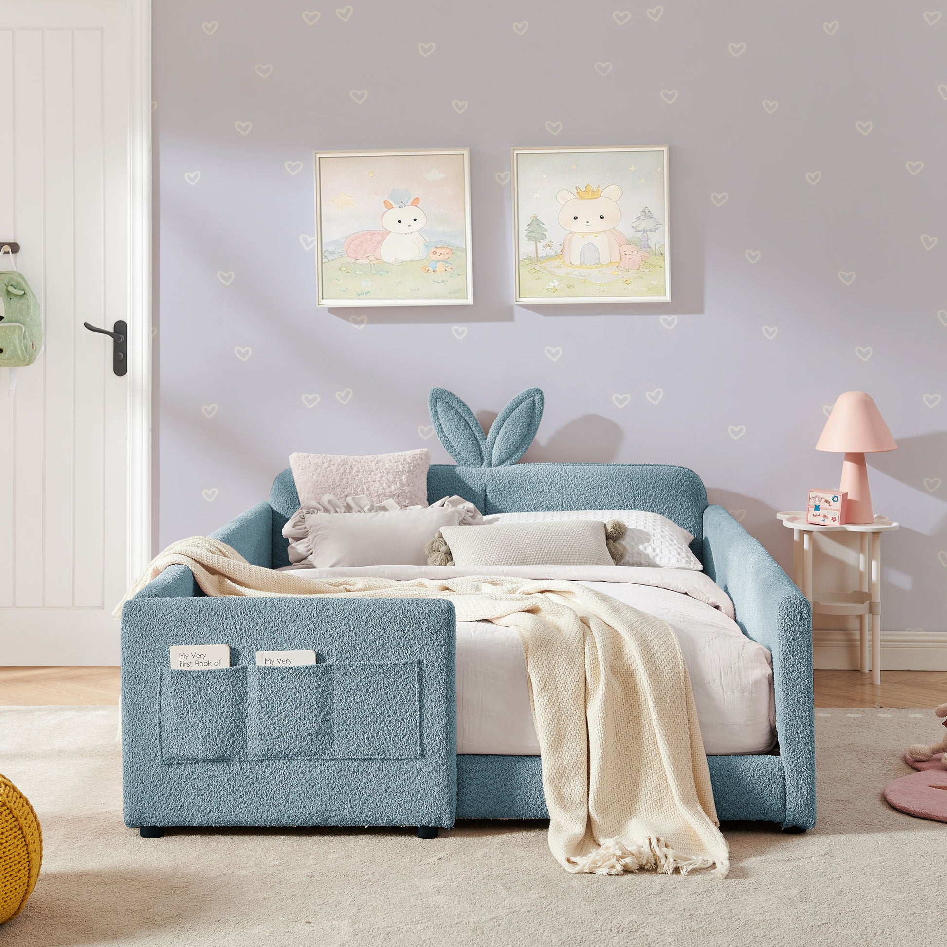 Cute Rabbit Ear Upholstered Platform Bed Frame With Safety Rail - The Sleep Loft - Online Mattress Showroom NYC