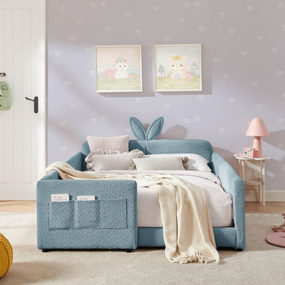 Cute Rabbit Ear Upholstered Platform Bed Frame With Safety Rail - The Sleep Loft - Online Mattress Showroom NYC