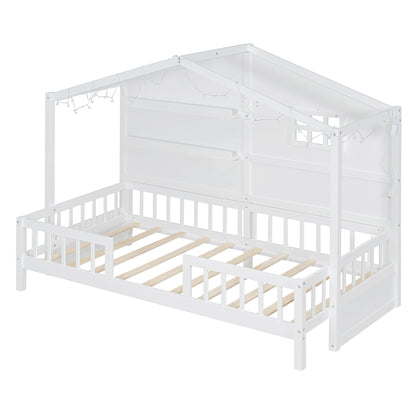 House Bed With Shelves, Window And Sparkling Light Strip On The Roof - The Sleep Loft - Online Mattress Showroom NYC