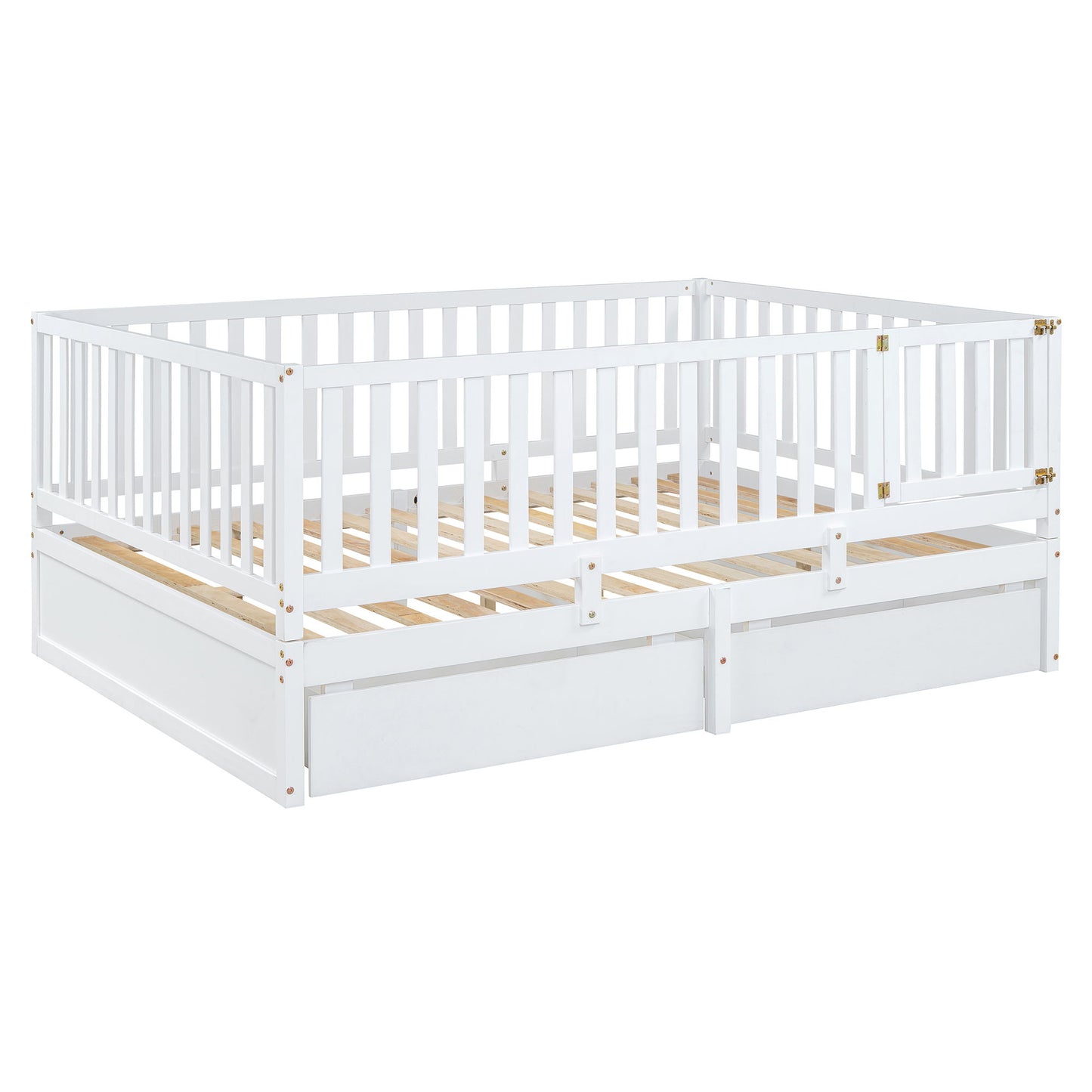 Daybed With Fence Guardrails And 2 Drawers, Split Into Independent Floor Bed & Daybed - The Sleep Loft - Online Mattress Showroom NYC