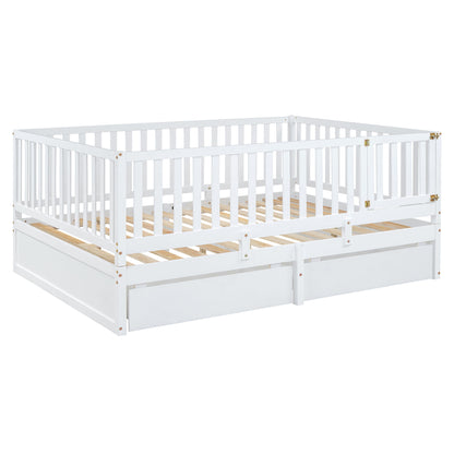 Daybed With Fence Guardrails And 2 Drawers, Split Into Independent Floor Bed & Daybed - The Sleep Loft - Online Mattress Showroom NYC