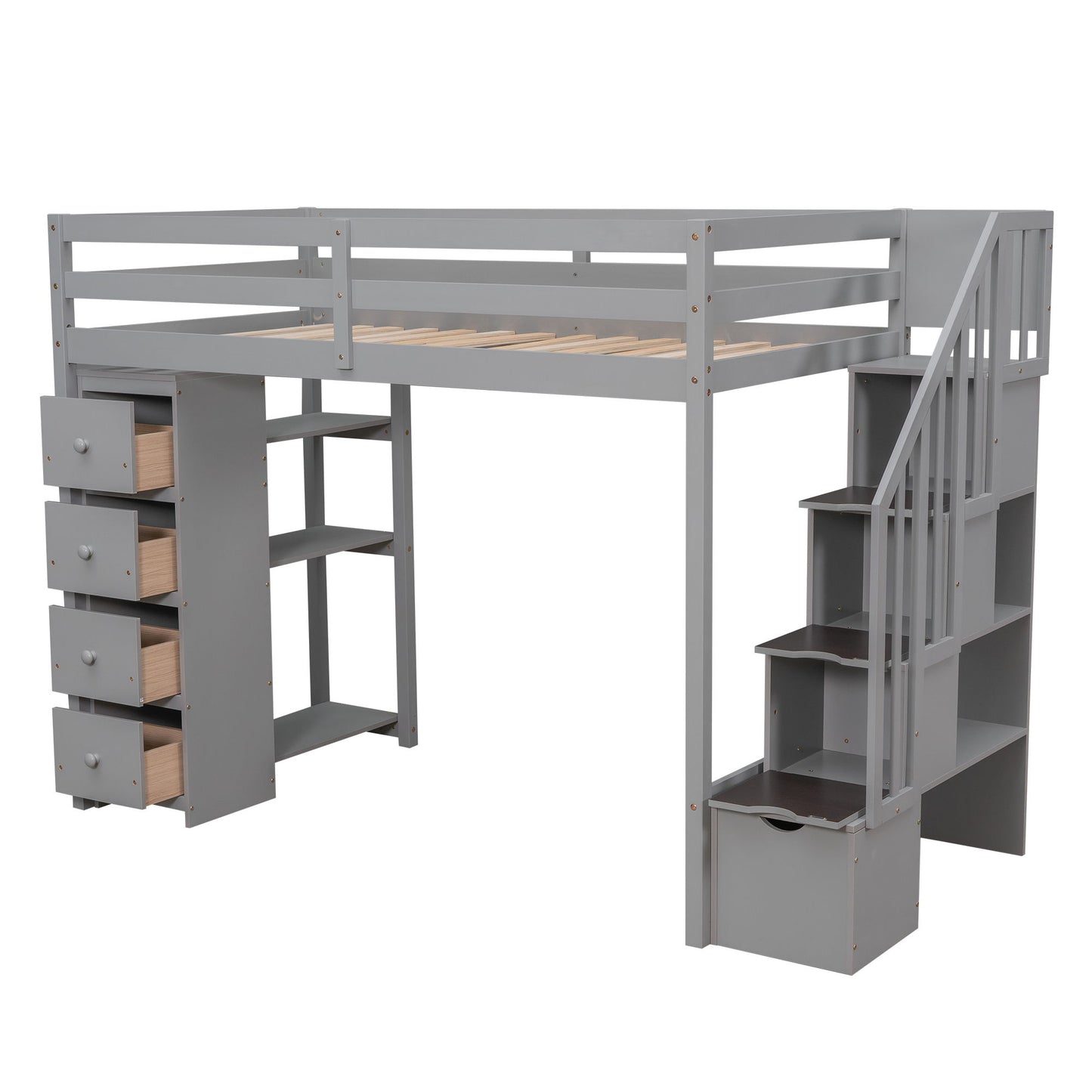 Loft Bed With Storage Drawers And Stairs With Shelves - The Sleep Loft - Online Mattress Showroom NYC