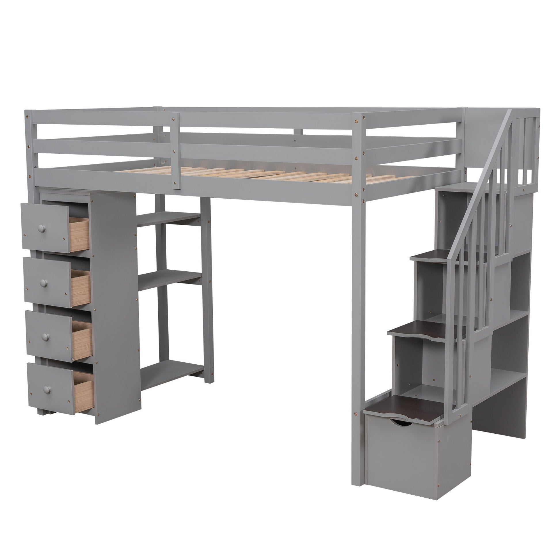 Loft Bed With Storage Drawers And Stairs With Shelves - The Sleep Loft - Online Mattress Showroom NYC