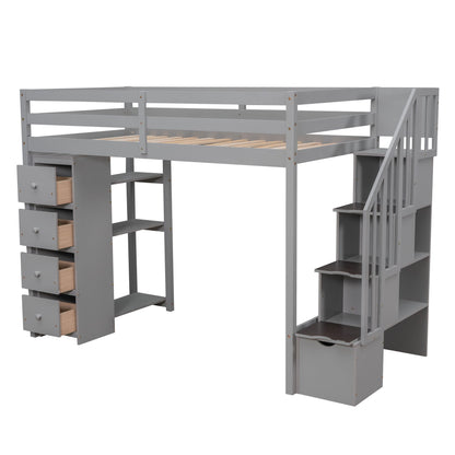 Loft Bed With Storage Drawers And Stairs With Shelves - The Sleep Loft - Online Mattress Showroom NYC