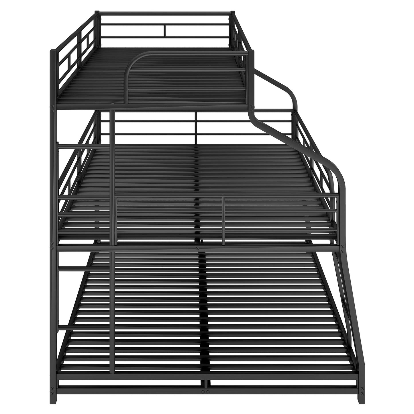 Twin Long / Full Long / Queen Triple Bunk Bed With Long And Short Ladder And Full-Length Guardrails - Black - The Sleep Loft - Online Mattress Showroom NYC