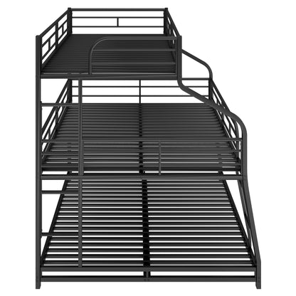 Twin Long / Full Long / Queen Triple Bunk Bed With Long And Short Ladder And Full-Length Guardrails - Black - The Sleep Loft - Online Mattress Showroom NYC